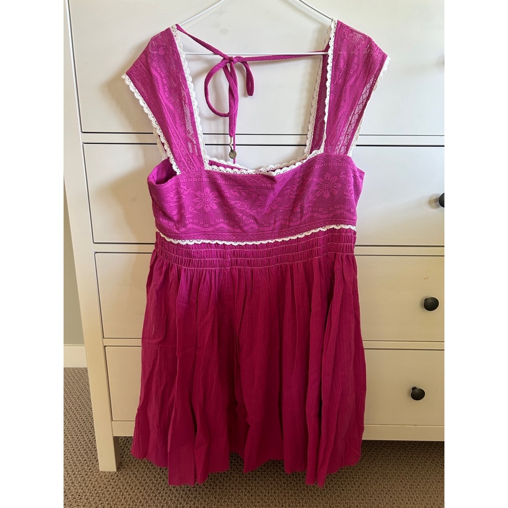 NWT Free People berry pink Lacey flows babydoll mini dress size L - Picture 7 of 11